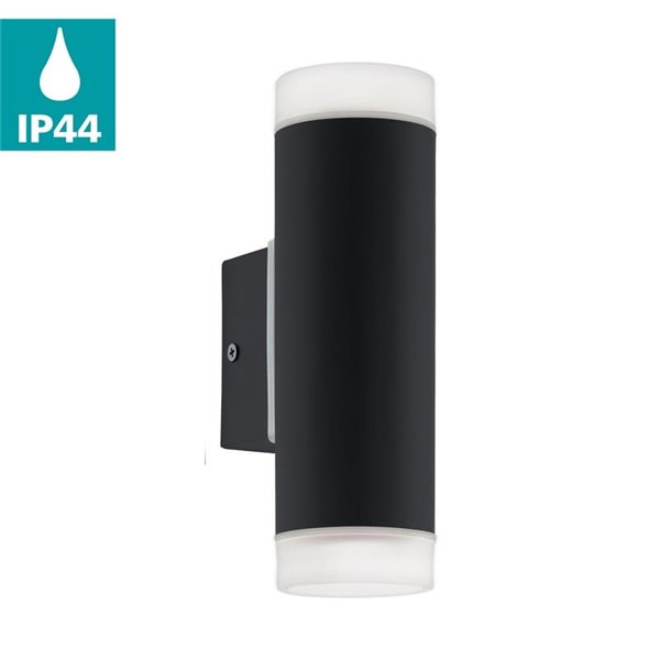 Aplique de pared RIGA-LED negro cilíndrico con montaje en esquina, 2x4,6W 800Lm 4000K, IP54