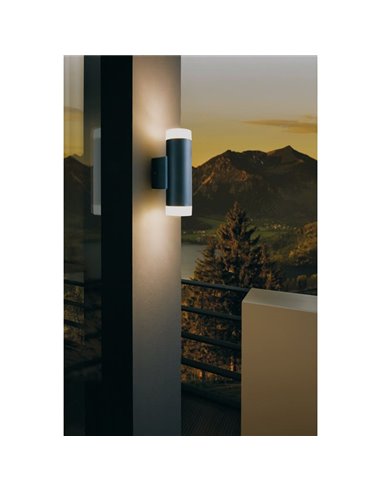Aplique de pared RIGA-LED negro cilíndrico con montaje en esquina, 2x4,6W 800Lm 4000K, IP54