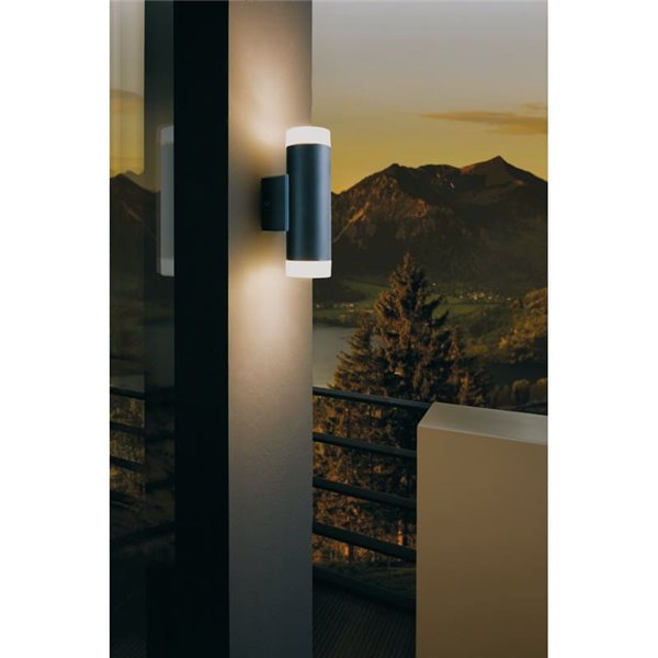 Aplique de pared RIGA-LED negro cilíndrico con montaje en esquina, 2x4,6W 800Lm 4000K, IP54