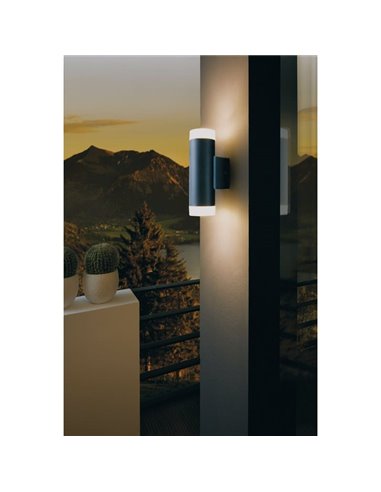 Aplique de pared RIGA-LED negro cilíndrico con montaje en esquina, 2x4,6W 800Lm 4000K, IP54