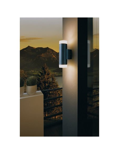 Aplique de pared RIGA-LED negro cilíndrico con montaje en esquina, 2x4,6W 800Lm 4000K, IP54