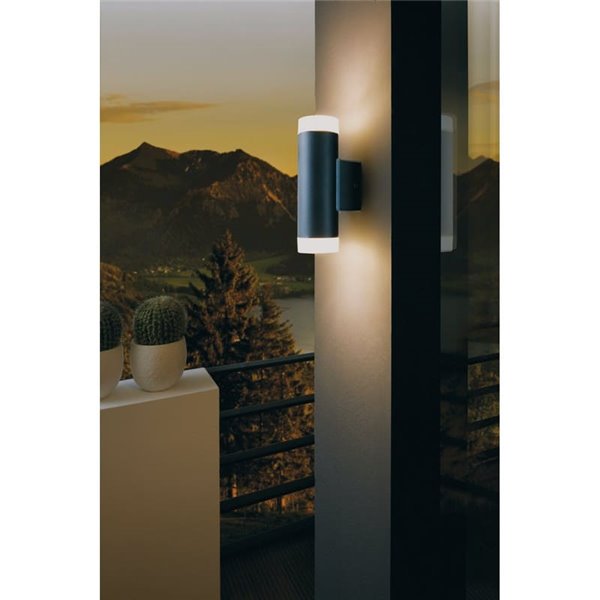 Aplique de pared RIGA-LED negro cilíndrico con montaje en esquina, 2x4,6W 800Lm 4000K, IP54