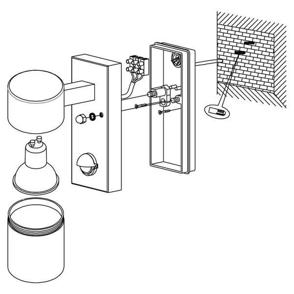 Aplique LED de pared con sensor de movimiento RIGA 5, negro, 2,8W 250Lm 3000K, IP44