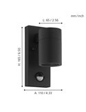 Aplique LED de pared con sensor de movimiento RIGA 5, negro, 2,8W 250Lm 3000K, IP44