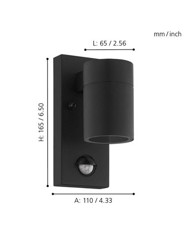 Aplique LED de pared con sensor de movimiento RIGA 5, negro, 2,8W 250Lm 3000K, IP44