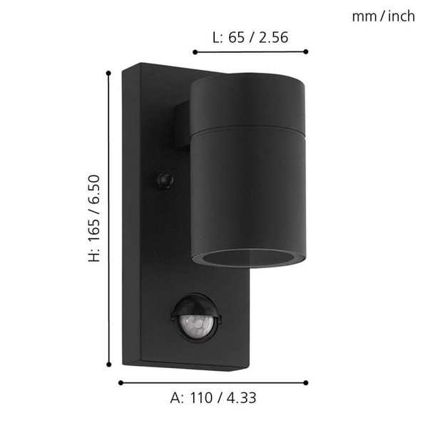 Aplique LED de pared con sensor de movimiento RIGA 5, negro, 2,8W 250Lm 3000K, IP44