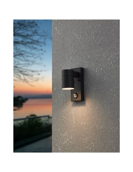 Aplique LED de pared con sensor de movimiento RIGA 5, negro, 2,8W 250Lm 3000K, IP44