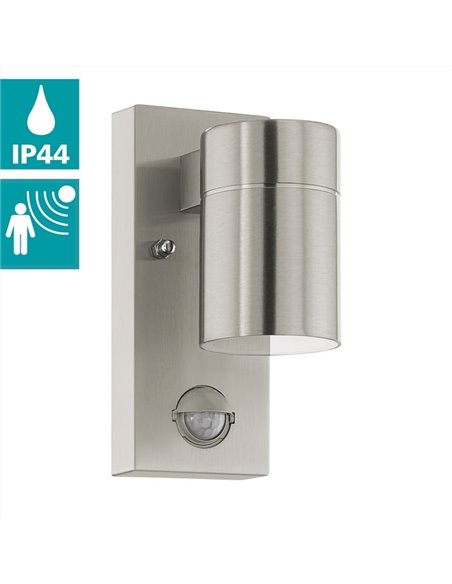 Aplique LED exterior con sensor de movimiento RIGA 5 acero, 2,8W 250Lm 3000K, IP44