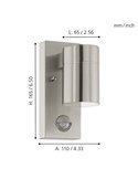 Aplique LED exterior con sensor de movimiento RIGA 5 acero, 2,8W 250Lm 3000K, IP44