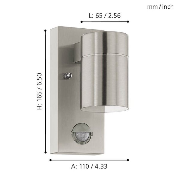 Aplique LED exterior con sensor de movimiento RIGA 5 acero, 2,8W 250Lm 3000K, IP44