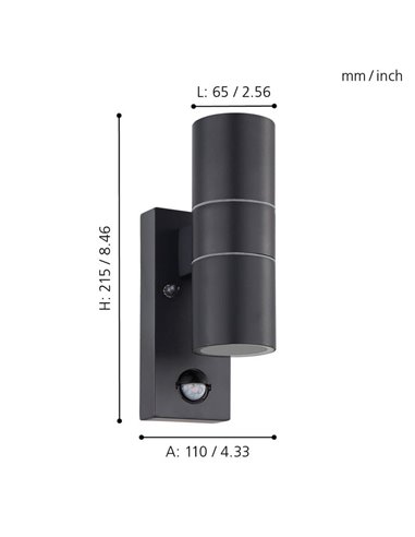 Luminária de parede externa RIGA 5 LED, luz dupla e sensor de movimento, 2x2,8W 500Lm 3000K, IP44