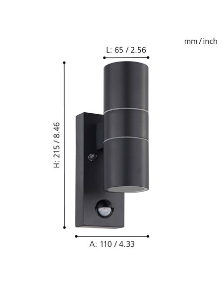 Aplique LED exterior RIGA 5, doble luz y sensor de movimiento, 2x2,8W 500Lm 3000K, IP44