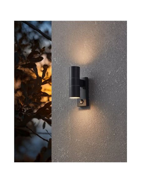 Luminária de parede externa RIGA 5 LED, luz dupla e sensor de movimento, 2x2,8W 500Lm 3000K, IP44