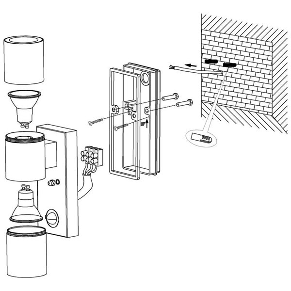 Aplique LED satinado RIGA 5, doble luz y sensor de movimiento, 2x2,8W 500Lm 3000K, IP44