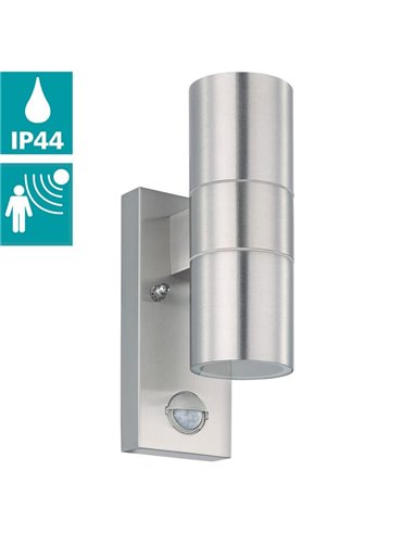 Aplique LED satinado RIGA 5, doble luz y sensor de movimiento, 2x2,8W 500Lm 3000K, IP44