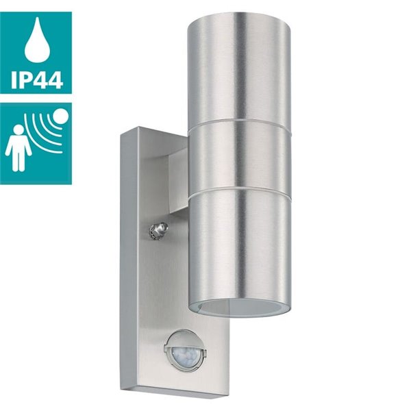 Aplique LED satinado RIGA 5, doble luz y sensor de movimiento, 2x2,8W 500Lm 3000K, IP44