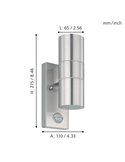 Aplique LED satinado RIGA 5, doble luz y sensor de movimiento, 2x2,8W 500Lm 3000K, IP44