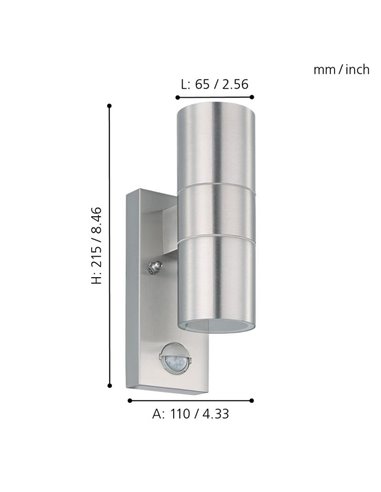 Aplique LED satinado RIGA 5, doble luz y sensor de movimiento, 2x2,8W 500Lm 3000K, IP44