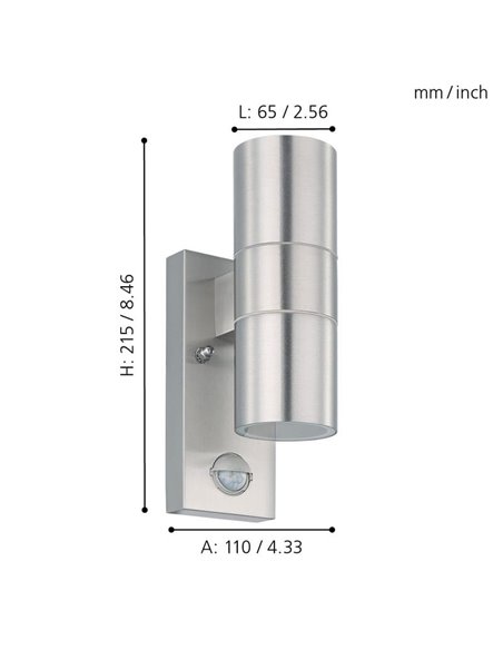 Aplique LED satinado RIGA 5, doble luz y sensor de movimiento, 2x2,8W 500Lm 3000K, IP44