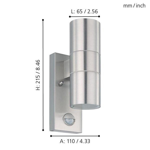 Aplique LED satinado RIGA 5, doble luz y sensor de movimiento, 2x2,8W 500Lm 3000K, IP44