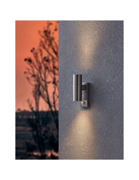 Luminária de parede LED acetinada RIGA 5, luz dupla e sensor de movimento, 2x2,8W 500Lm 3000K, IP44