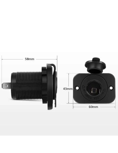 Medidas Toma de mechero con tapón hermético 12V y 24V instalación fija