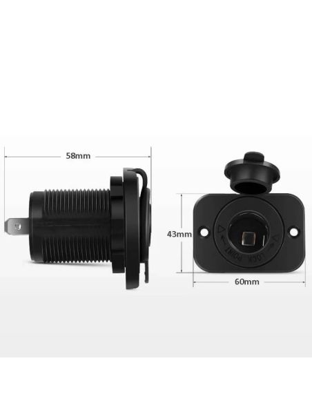 Prise allume-cigare avec bouchon hermétique 12V et 24V installation fixe