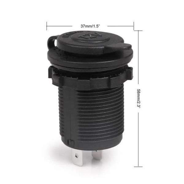 Dimensions de la prise allume-cigare avec capuchon hermétique, 12V et 24V, installation fixe