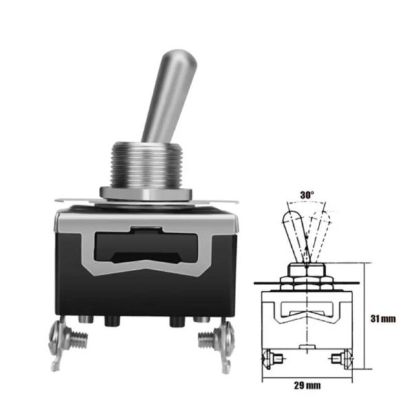 Medidas Interruptor Basculante Impermeable SPST 15A 250V ON/OFF – 2 Pines Alta Resistencia