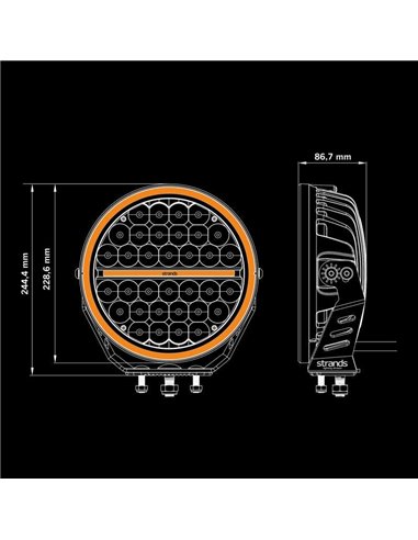 Phare LED longue portée SIBERIA NR 9" NIGHT RANGER 145 W, 13 377 lm, 465 m, lumière blanche/ambre, ECE R7 R112 R10