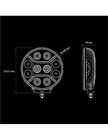 Faro LED largo alcance STRANDS DARK KNIGHT INTENSE 9" 130W, 13500Lm, 480m, blanca/ámbar, ECE R7, R112 y R10