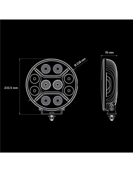 Faro LED largo alcance STRANDS DARK KNIGHT INTENSE 9" 130W, 13500Lm, 480m, blanca/ámbar, ECE R7, R112 y R10