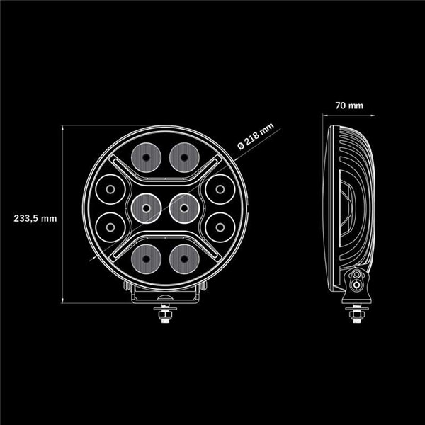 Faro LED largo alcance STRANDS DARK KNIGHT INTENSE 9" 130W, 13500Lm, 480m, blanca/ámbar, ECE R7, R112 y R10