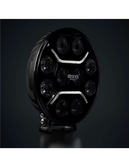 Farol de LED de longo alcance STRANDS DARK KNIGHT INTENSE de 9" e 130 W, 13500 Lm, 480 m, branco/âmbar, ECE R7, R112 e R10