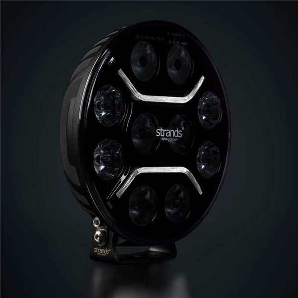 Farol de LED de longo alcance STRANDS DARK KNIGHT INTENSE de 9" e 130 W, 13500 Lm, 480 m, branco/âmbar, ECE R7, R112 e R10