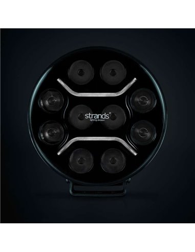 Farol de LED de longo alcance STRANDS DARK KNIGHT INTENSE de 9" e 130 W, 13500 Lm, 480 m, branco/âmbar, ECE R7, R112 e R10