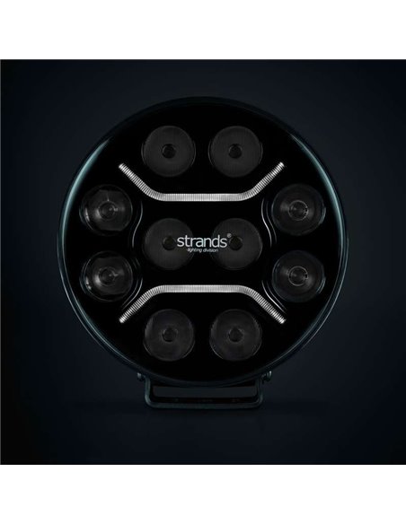 Farol de LED de longo alcance STRANDS DARK KNIGHT INTENSE de 9" e 130 W, 13500 Lm, 480 m, branco/âmbar, ECE R7, R112 e R10