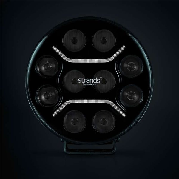 Farol de LED de longo alcance STRANDS DARK KNIGHT INTENSE de 9" e 130 W, 13500 Lm, 480 m, branco/âmbar, ECE R7, R112 e R10