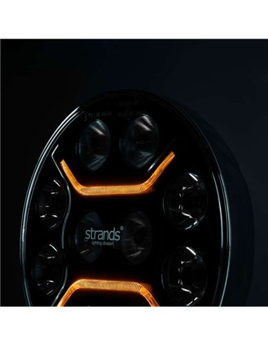 Farol de LED de longo alcance STRANDS DARK KNIGHT INTENSE de 9" e 130 W, 13500 Lm, 480 m, branco/âmbar, ECE R7, R112 e R10
