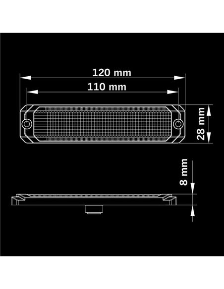Luz de posição LED âmbar DARK KNIGHT SM6, com lente super escura, R91, 3,3 W, 120 x 8 x 28 mm