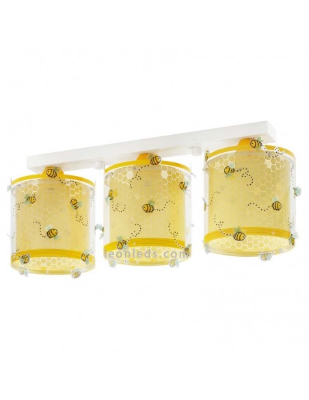 Luminária de teto infantil 3 abajures imitando colmeias de abelhas em amarelo por Dalber | Leon Iluminação LED