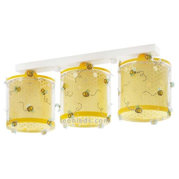 Lámpara infantil de Techo 3 pantallas imitando a colmenas de abeja en amarillo de Dalber | LeonLeds Iluminación