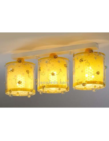 Lámpara infantil de Techo 3 pantallas imitando a colmenas de abeja en amarillo de Dalber | LeonLeds Iluminación
