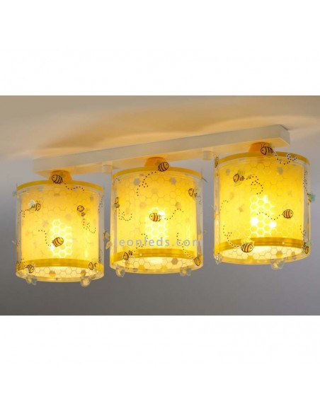 Lámpara infantil de Techo 3 pantallas imitando a colmenas de abeja en amarillo de Dalber | LeonLeds Iluminación