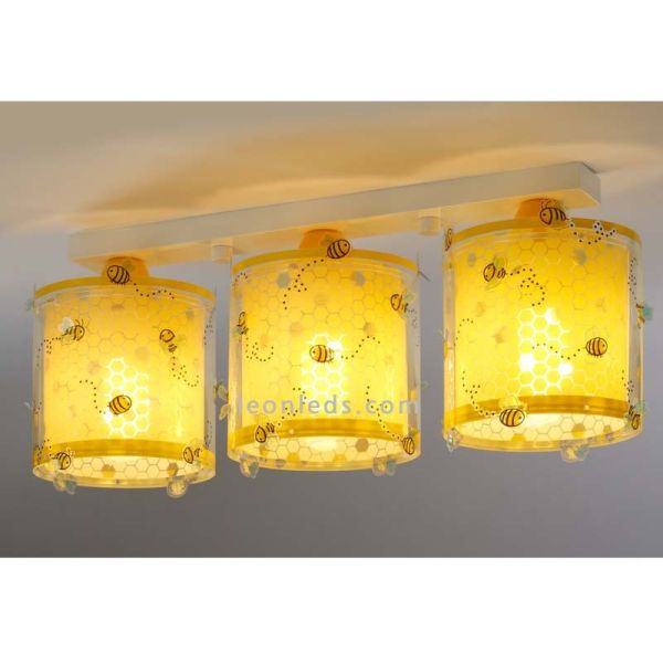 Lámpara infantil de Techo 3 pantallas imitando a colmenas de abeja en amarillo de Dalber | LeonLeds Iluminación