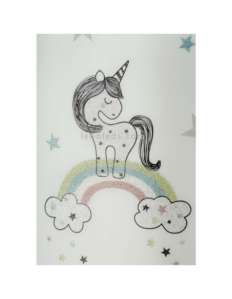 Lámpara infantil de Techo 3 Luces con Unicornio y Arcoiris de Purpurina de Dalber | Leonleds Iluminación