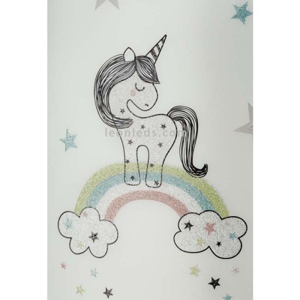 Lámpara infantil de Techo 3 Luces con Unicornio y Arcoiris de Purpurina de Dalber | Leonleds Iluminación