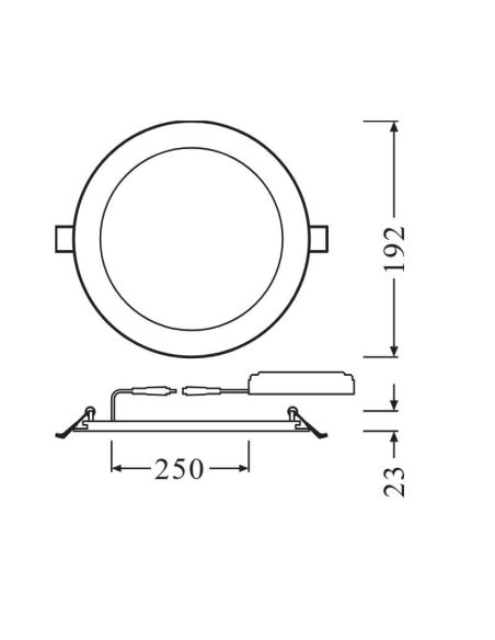 Medidas Downlight LED Ultra Slim Branco Ø192mm 17W 4000K – Apenas 2,3 cm de altura | Profissional Rebaixado