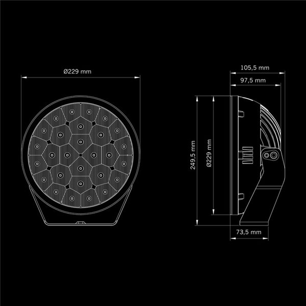 Phare avant à DEL Yukon 2.0 9 pouces à grand champ, 86 W, 9 500 lm, 511 m, 50 points de faisceau, ECE R149 et R10
