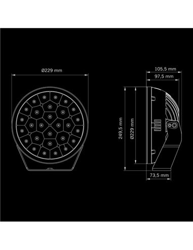 Phare longue portée à LED Yukon 2.0 9 pouces, 113 W, 10 000 lm, 1 074 m, 50 faisceaux, ECE R149 et R10